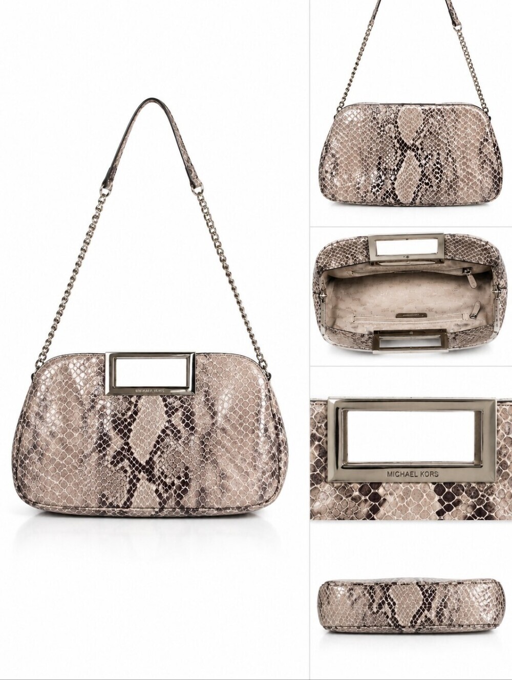 Vintage Michael Kors Berkeley Snakeskin Frame Clutch Chain Shoulder Bag Y2K